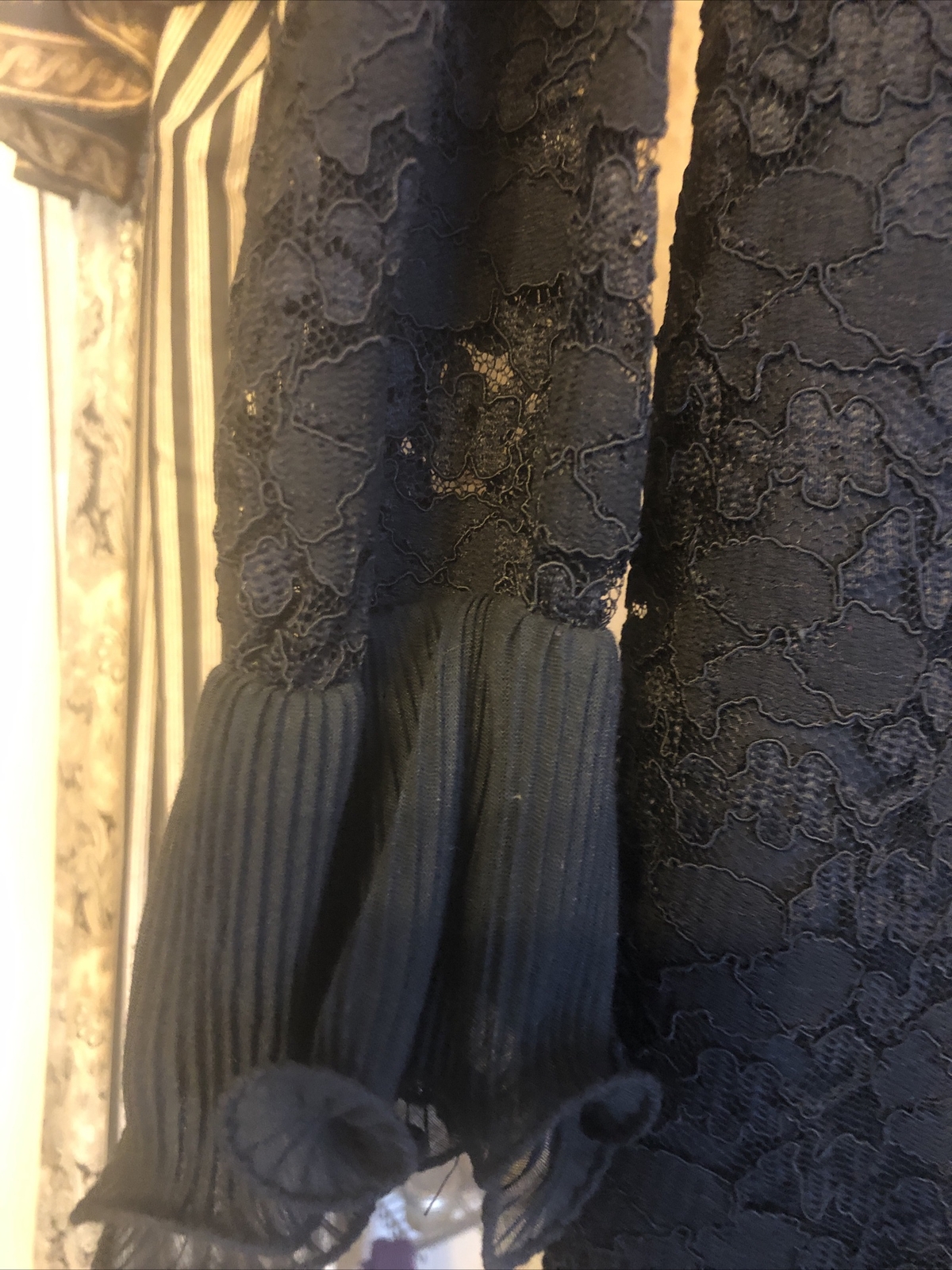 Vtg SO’DI Miami 1970’s Style Maxi Dress Two Pc Black Lace -Top & Skirt Size 6-8