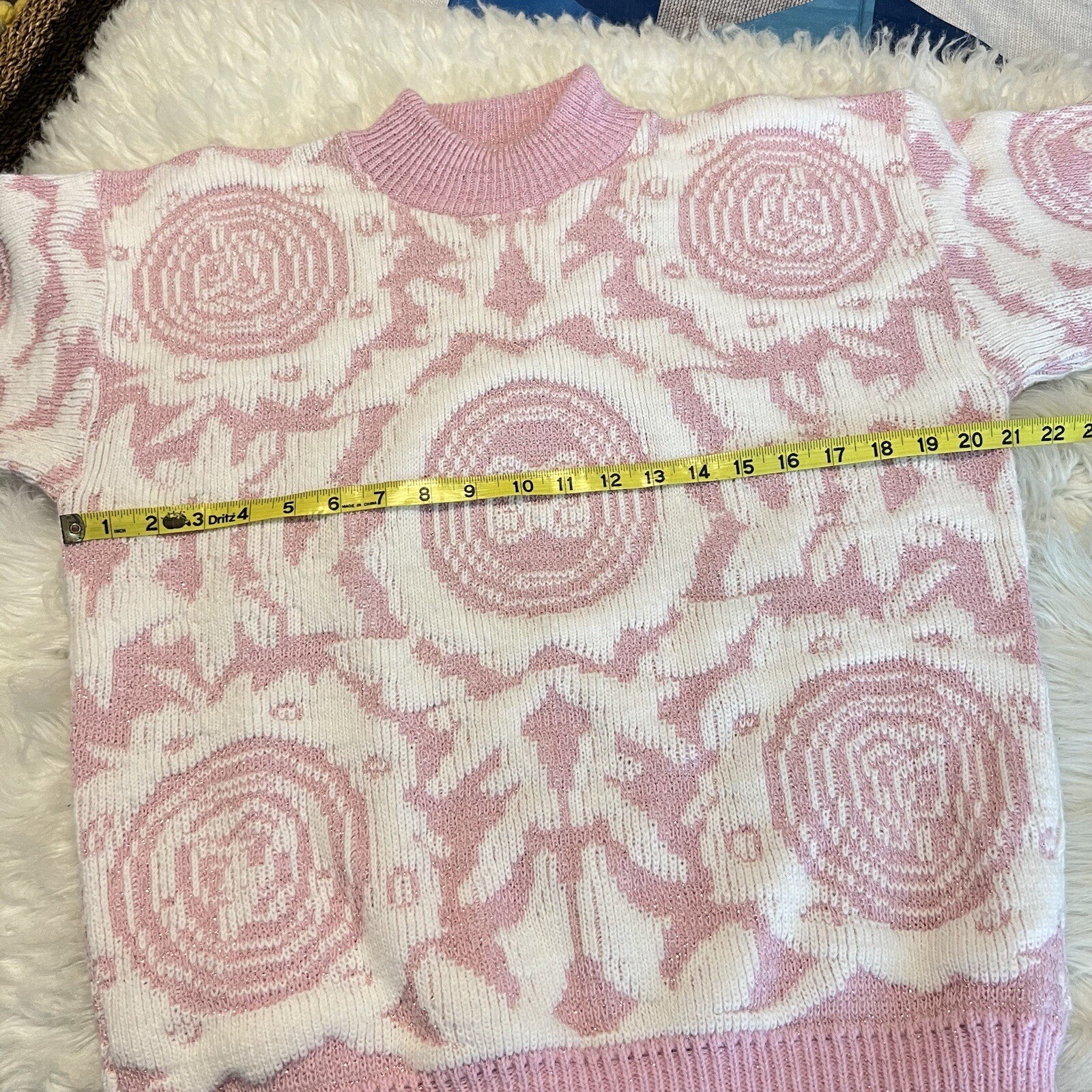 Vintage 80s 90s Cheryl Pink & White Geometric Sweater Approx Large Fairy Kei