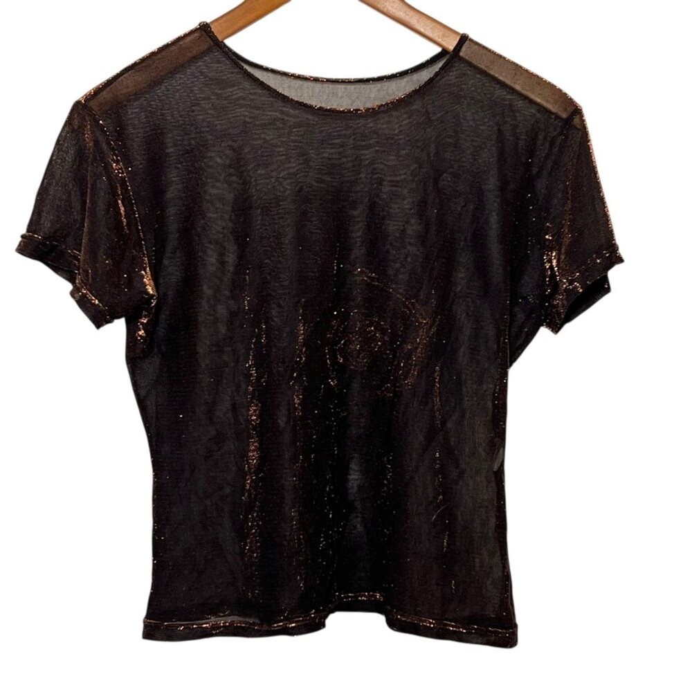 Vintage Sheer Mesh Top Large Fairy Grunge Metallic Bronze Shimmer Whimsigoth