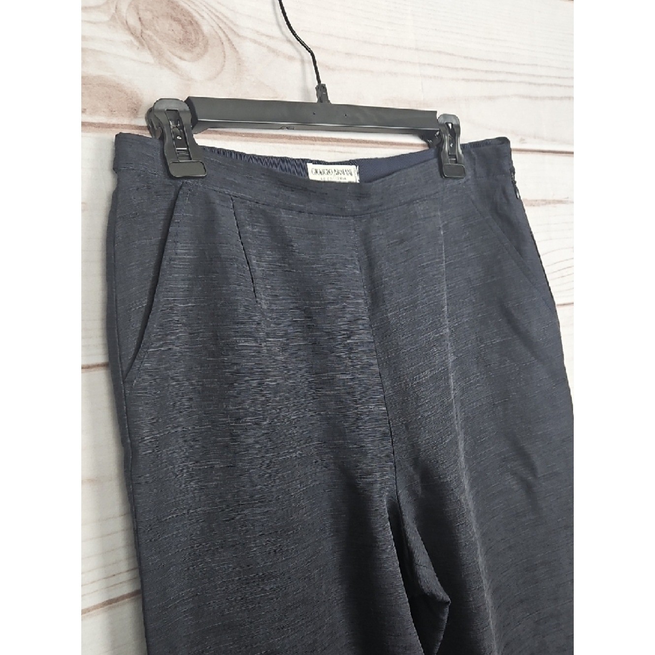 Vintage Giorgio Armani Le Collezioni Wide Leg Trousers Womens 10 Navy Silk Linen