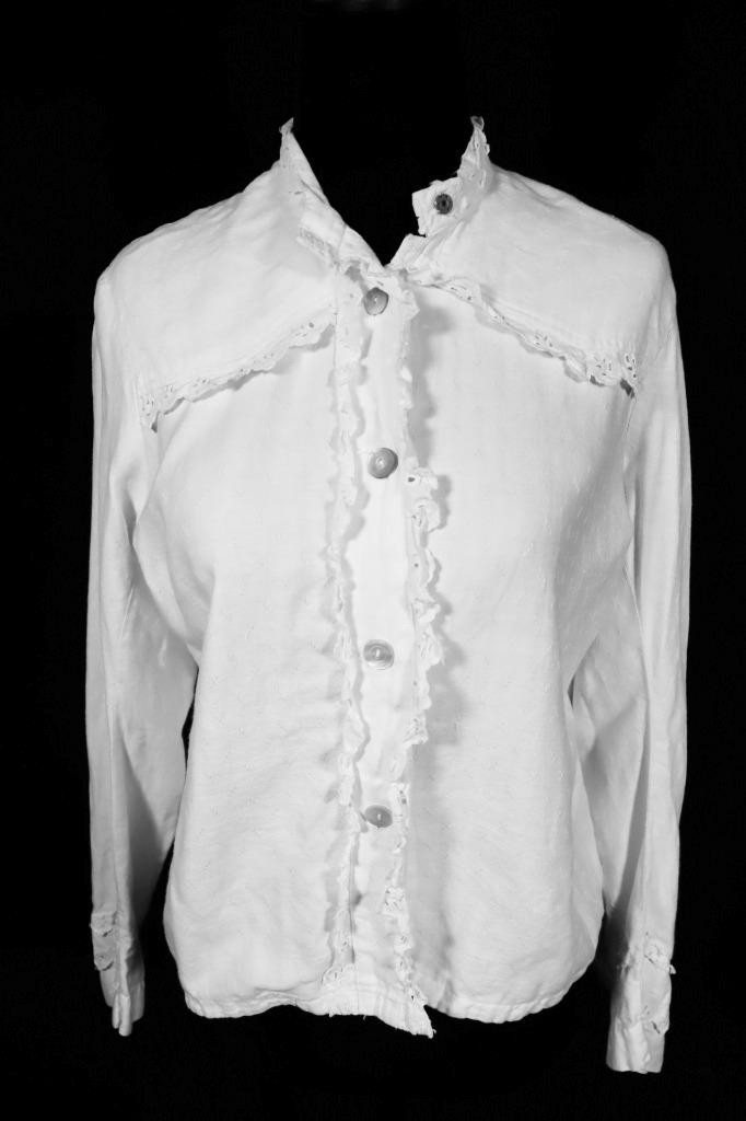 Antique French Edwardian White Cotton Blouse Size Medium 38″ Bust Exc Condition