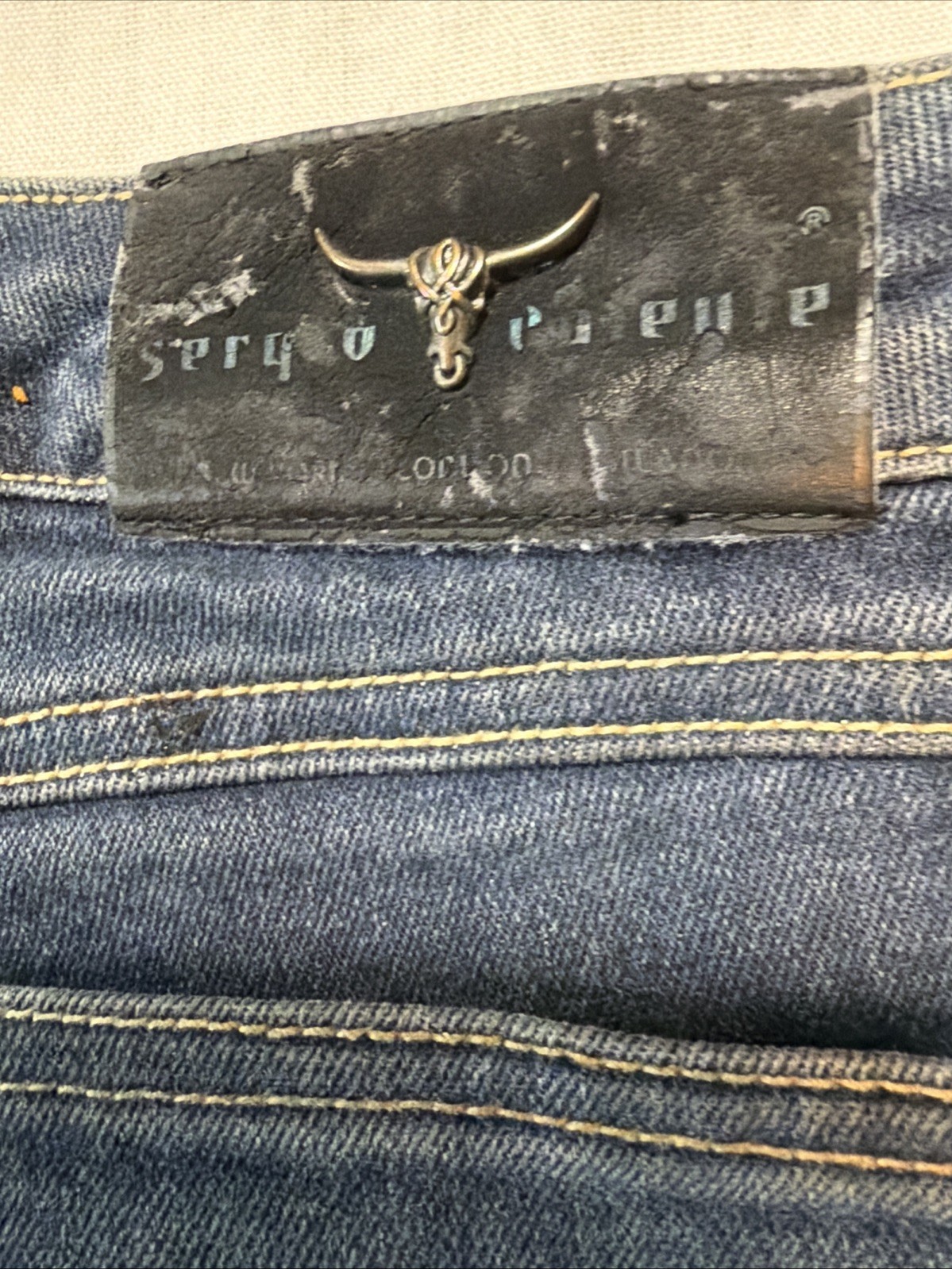 VTG Sergio Valente Jeans 70s 80s Designer Denim Bull Head Patch Pocket Art Sz 26