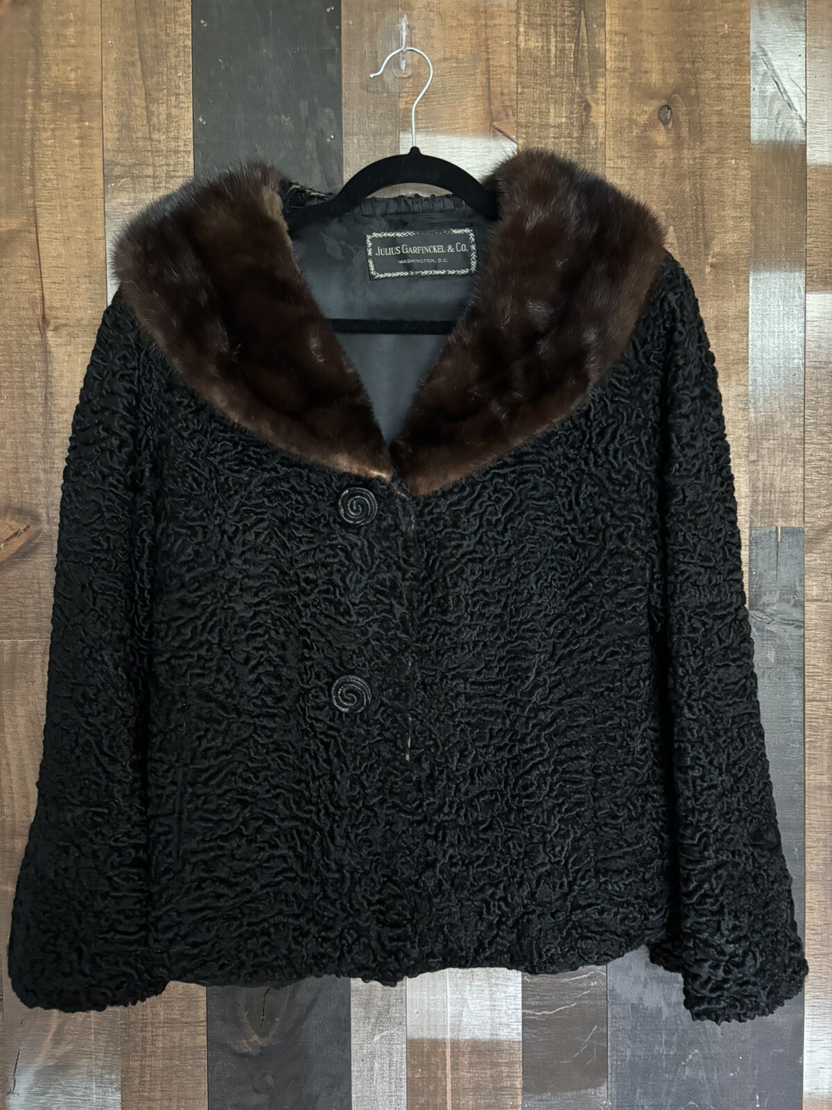 VTG Julius Garfinckel Persian Lamb Wool Swing Jacket Fur Collar Size L DAMAGED