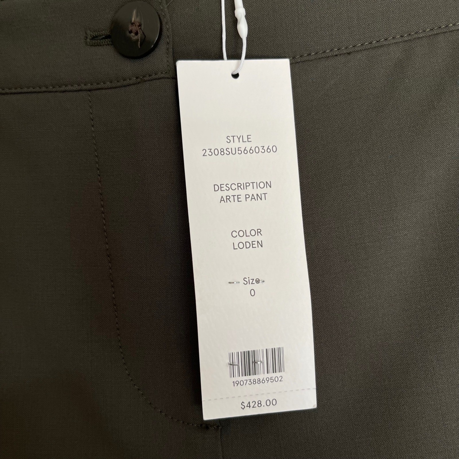 NWT Veronica Beard Arte Pant Loden Green Wool Blend Slim Flare Trousers Size 0