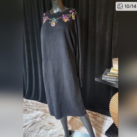 PLAIN JANE VINTAGE JEWELED SWEATER DRESS BLACK LARGE