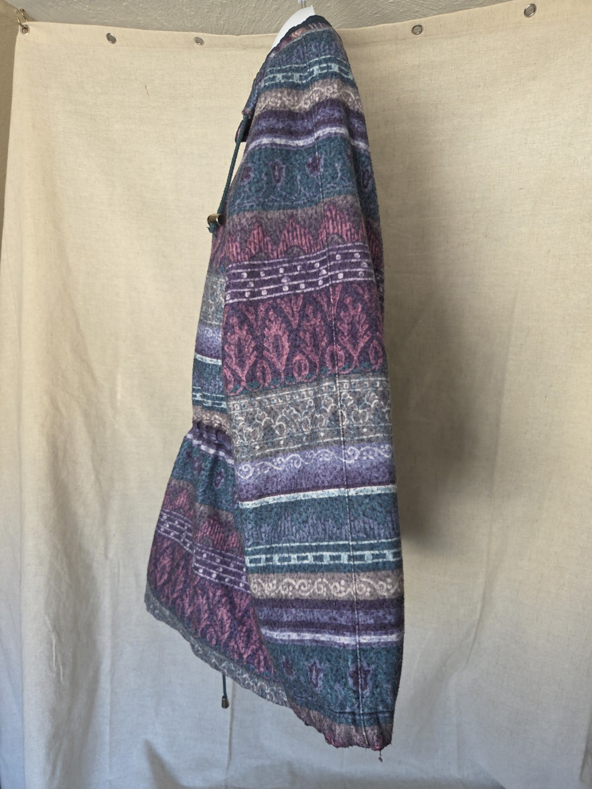 Vintage 1980s Reversible Geometric Tribal Pattern Jacket M Purple Teal Gray