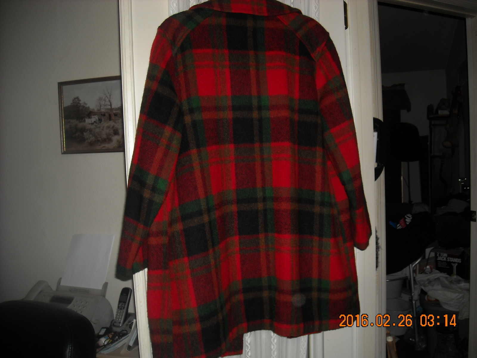 White Bear of St Paul USA womans coat jacket red green plaid wool M/L short appr