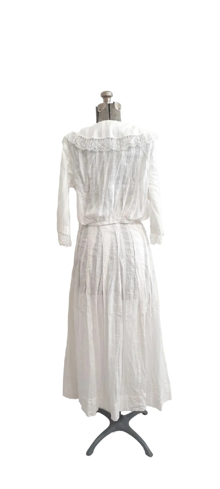 Antique Edwardian Wht Cotton Batiste Lawn Skirt Middy Blouse 2pc Gibson Girl