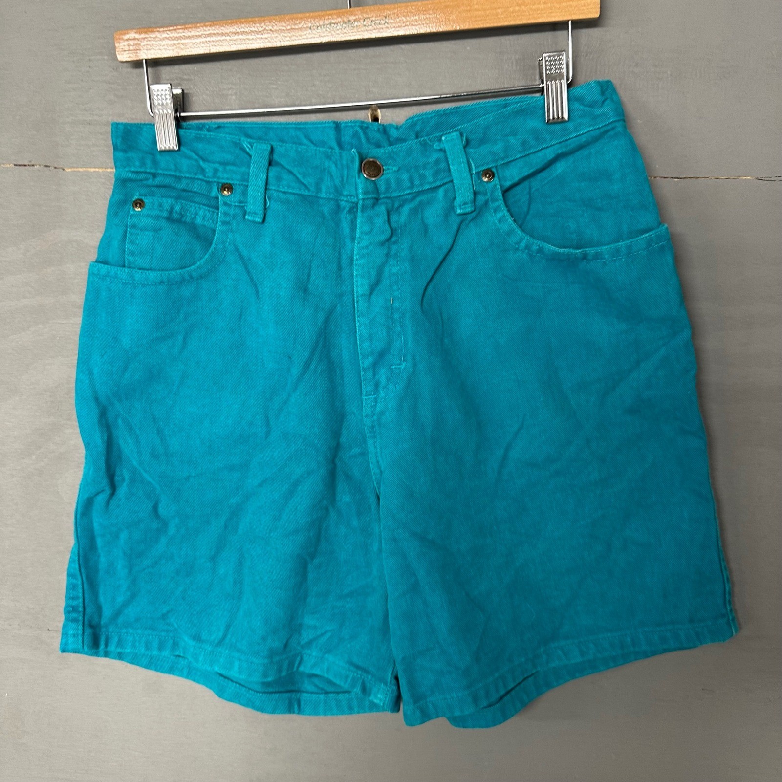 Zena Vintage High Waisted Denim Shorts Teal Turquoise Blue Green Womens 12 90s