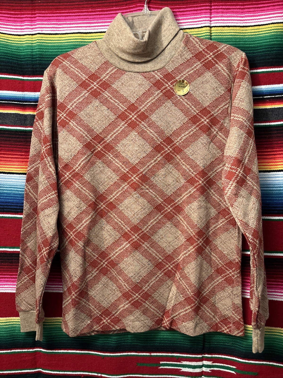 Vintage 70’s Cotton Blend Plaid Turtle Neck Sweater size S N.O.S Unisex