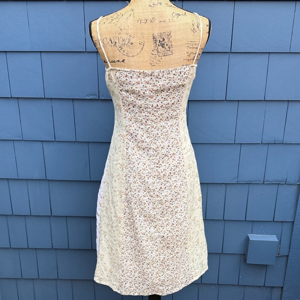 Vintage Olive Branch patchwork lined Floral Patchwork Dress – Cream and White sm