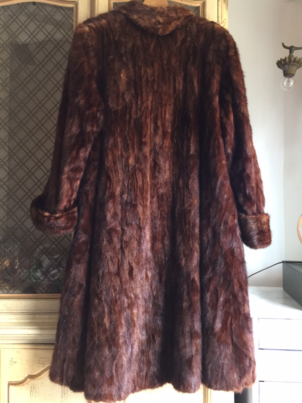 VINTAGE BROWN FUR COUTURE EVENING COAT ELEGANT WINTER WEAR MIDCENTURY DESIGN XL