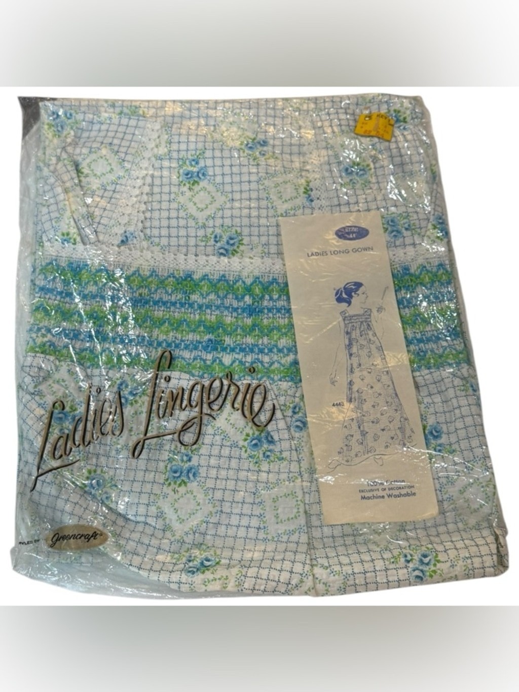 Vtg Greencraft Blue Floral Nightgown Cottagecore Smocked Cotton Size L XL NOS