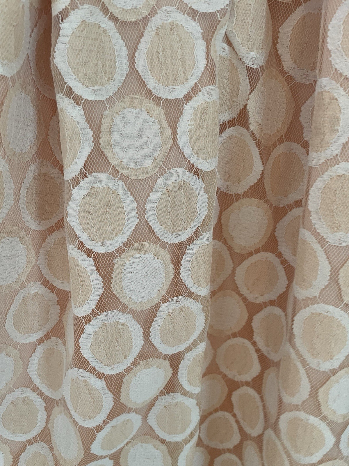 Nelly Don Peachy Cream Circle Lace Coat Dress 1960s Palm Beach Size 10 Mod Party