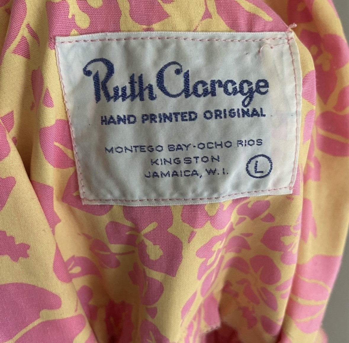 Vintage Ruth Clarage Large Floral Pink Print Mumu House Dress Boho Hand Printed