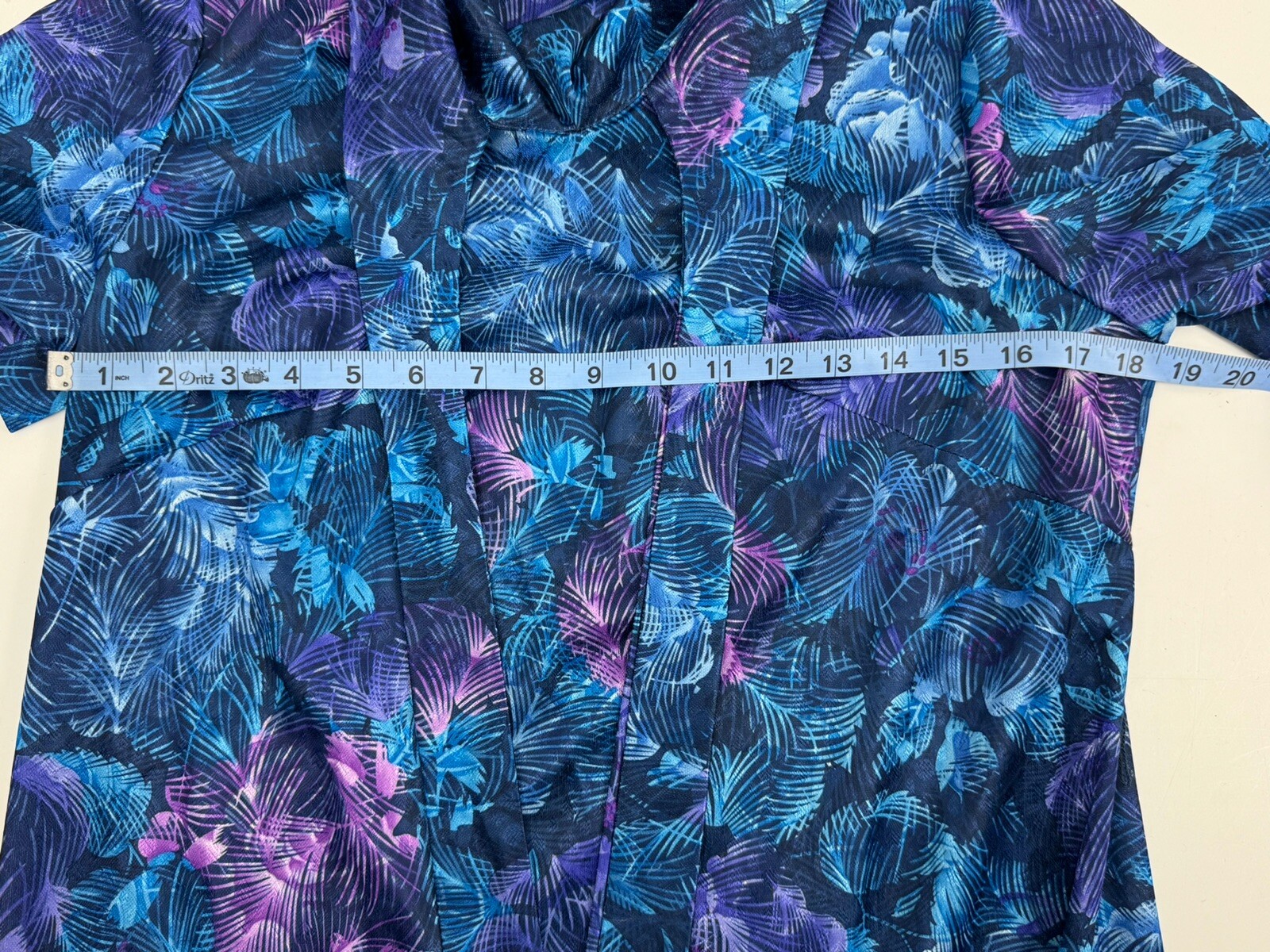 Vintage 1960s British Lady Blue Purple Tropical Floral Dress Union Made In USA