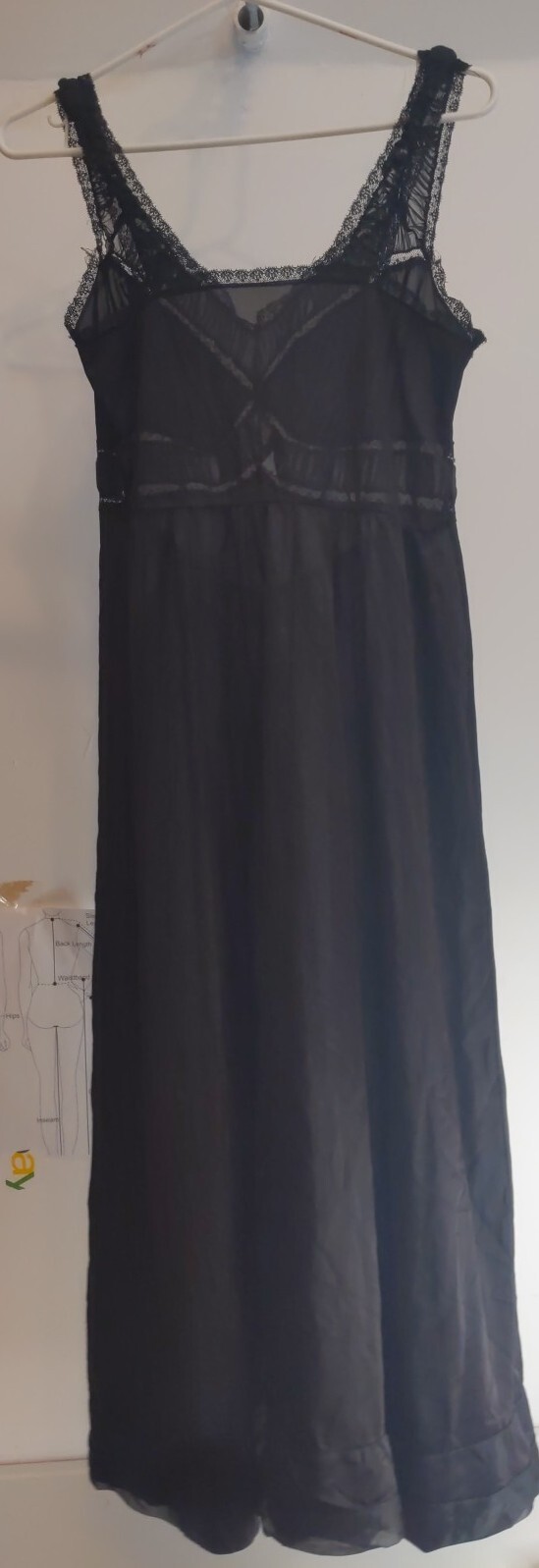 Vtg Gotham Gold Stripe Long Black Nightgown Nylon Tricot