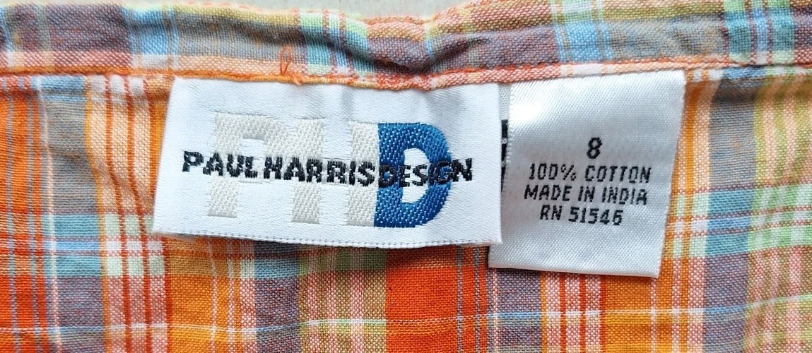 Vintage Paul Harris Design Wrap A Line Short Skirt Plaid Orange Sz 8 Cotton 90s