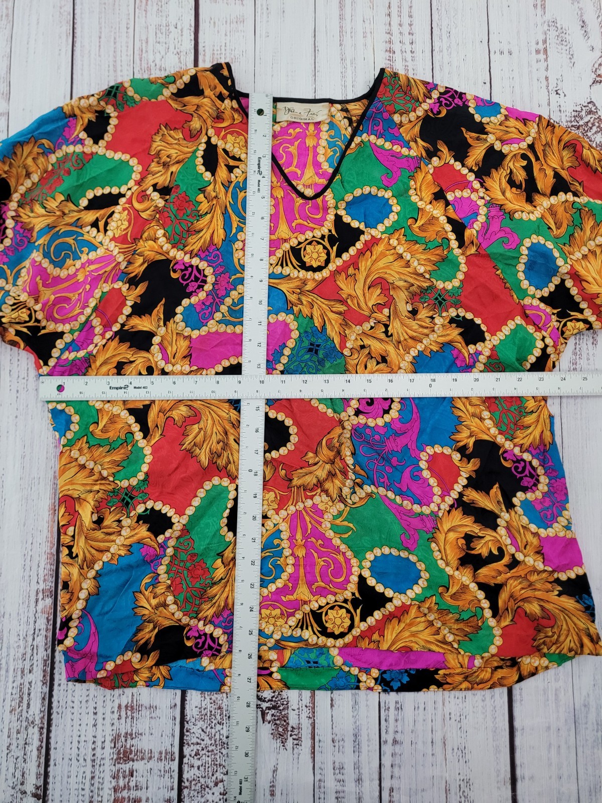Vintage Diane Freis Original Blouse Baroque Scarf Print 3/4 Sleeve 80s 90s