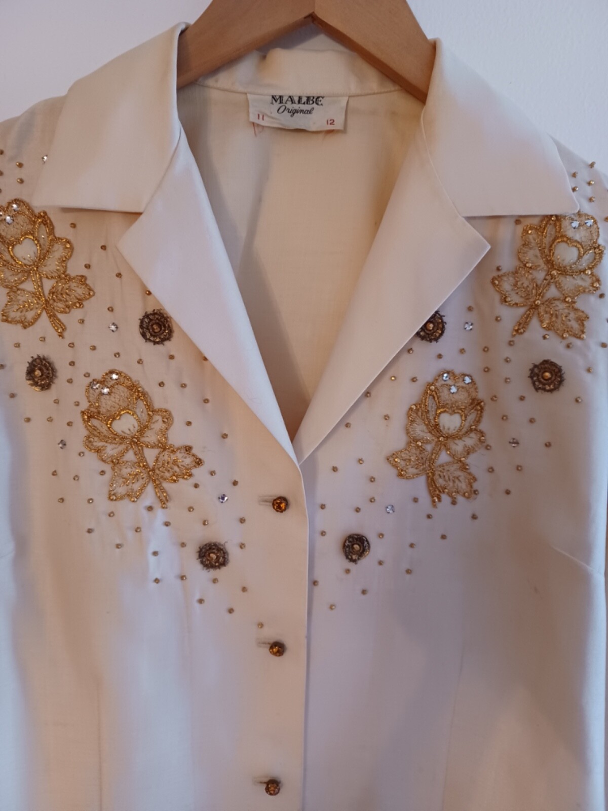 Vintage 60s Malbe Original 2 Pc Size 12 Appliqué Shirt and Slim Ankle Pant Suit