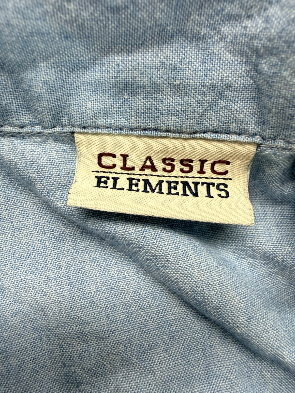 Vintage 90s Y2K Classic Elements Button Up Womens L Blue Ric Rac Trim Chambray