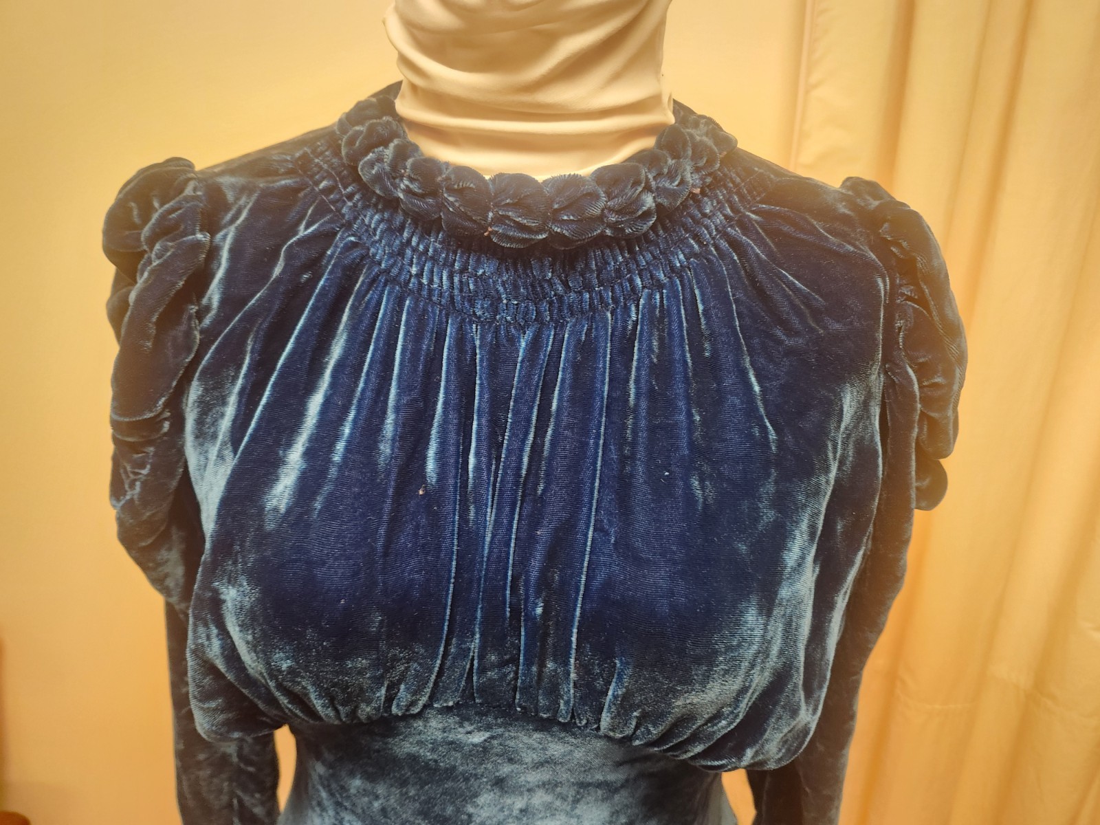 True Very Vintage Blue Velvet Bias Cut Gown*Gown In Gd Condition*Covered Buttons