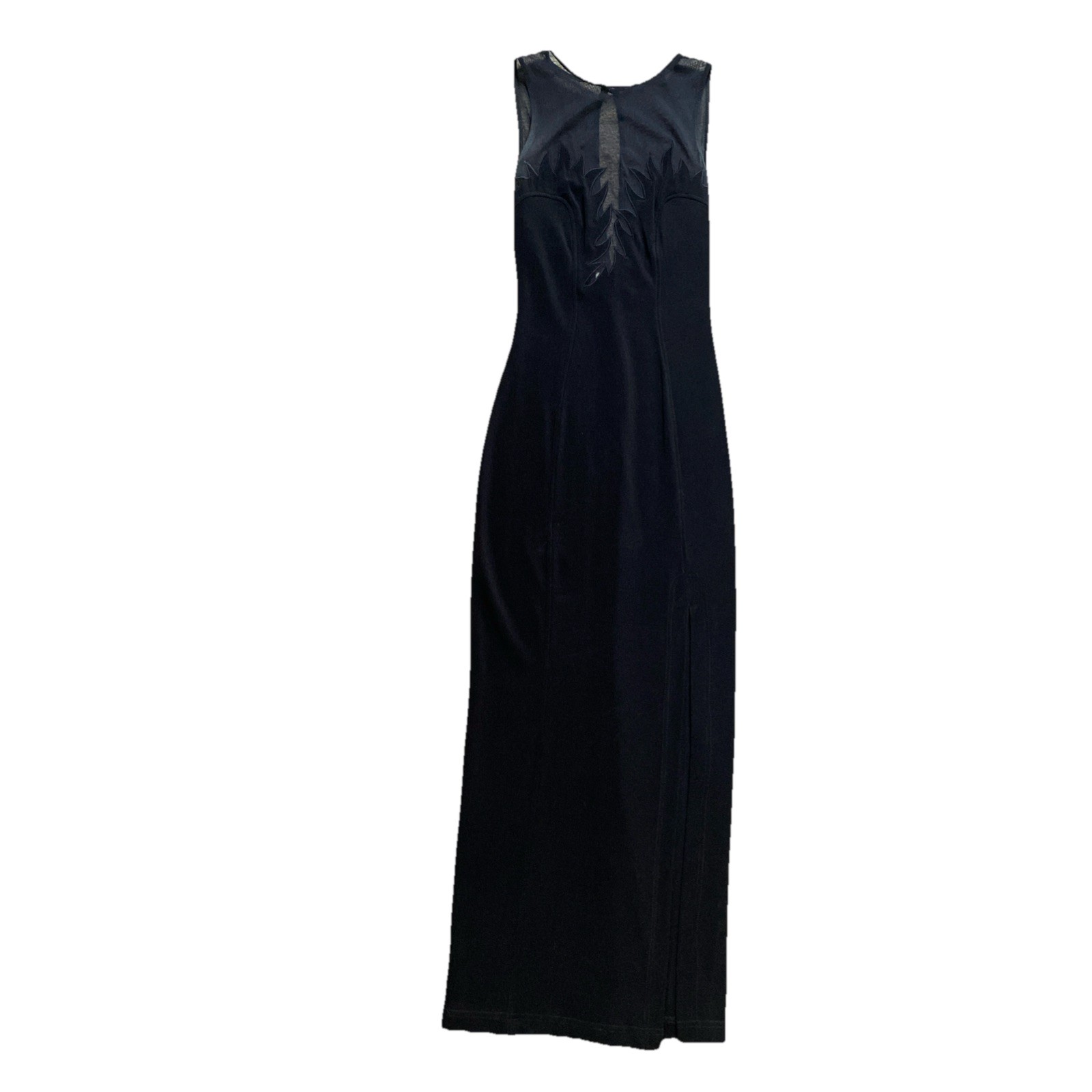 Vintage 90s Peep Dress Black Full Length Sleeveless Sheer Top Evening Party Sexy
