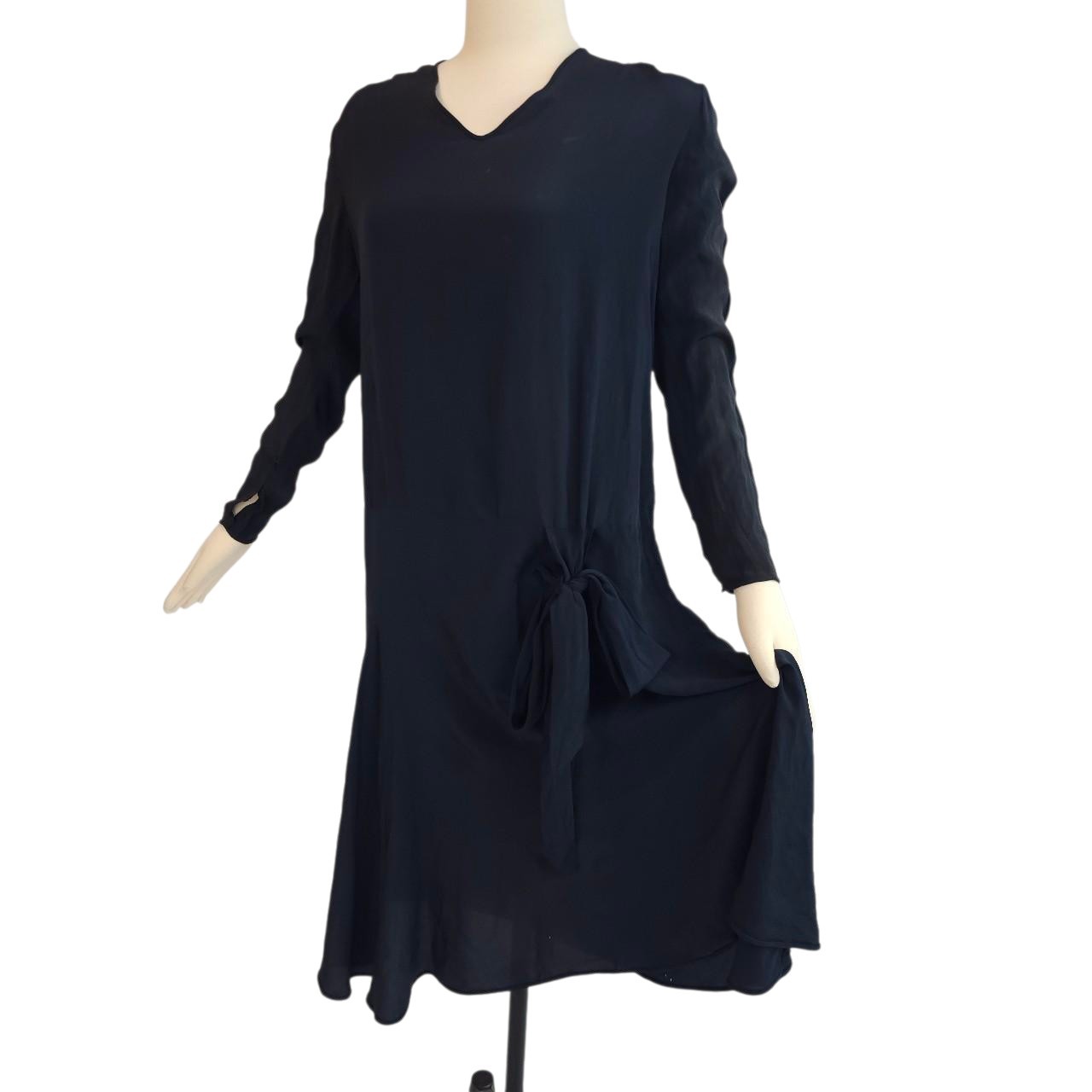 Antique 1920s Navy Blue Sailor Art Deco Flapper Drop Waist Dress Bow Gown 20s