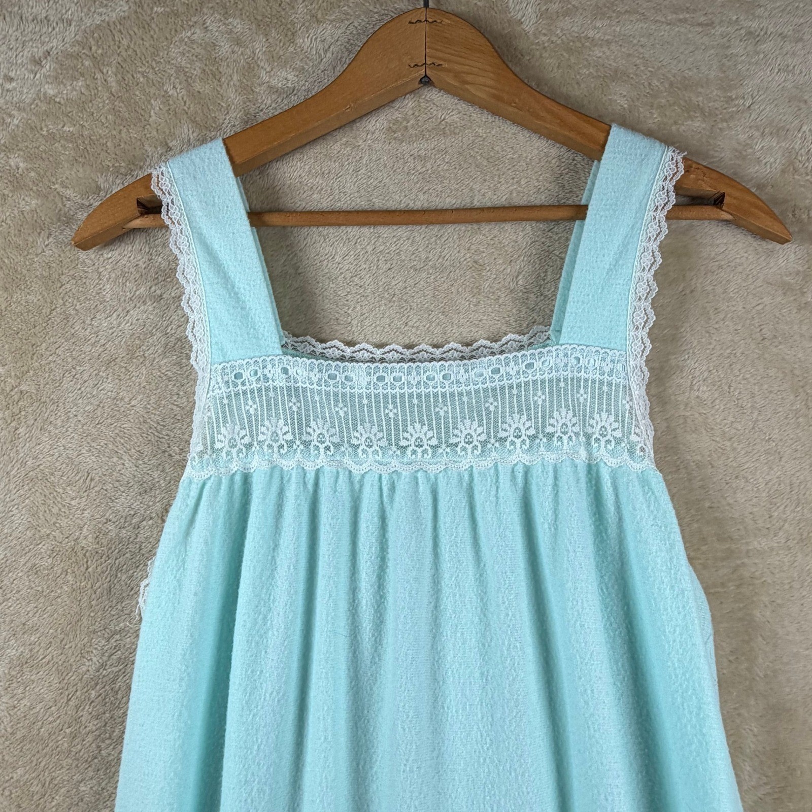 Vintage Glencraft Lingerie Nightgown Small Mint Blue Lace Trim Union USA Made