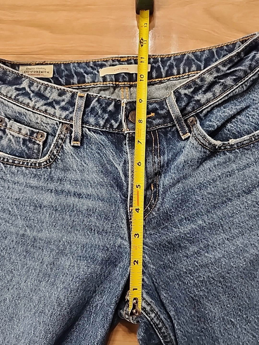 Vintage Levis With Big E Leather Patch Acid Wash Blue Low Loose Sz 26×32 Frayed