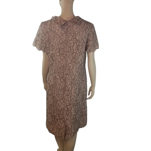 Vtg 60s Jackie O Mod Peter Pan Collar Lace MCM dress formal