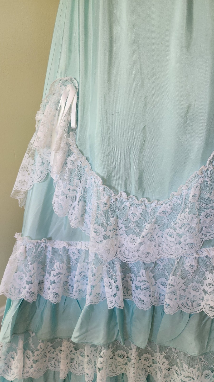 Vintage Flirtations 80s Prarie Dress Women’s Small Teal Blue Lots of Lace USA
