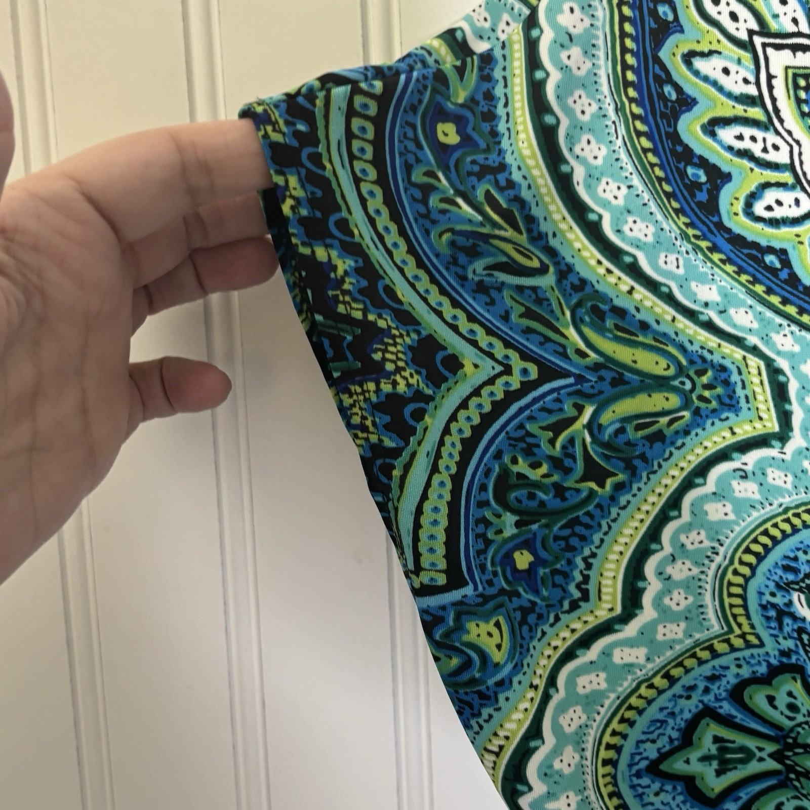 Vtg Carol Rose Peplum Top Blouse Petite Med Teal Lime Black Paisley Boho Peasant