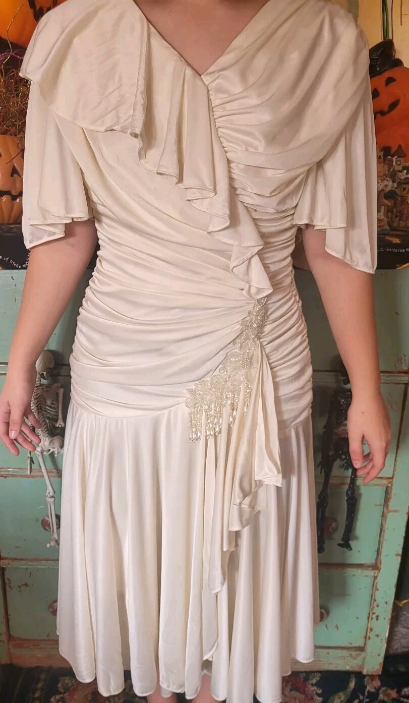 Filigree Lt vintage beaded womens S M Dress size 6 ruched bridal party chic