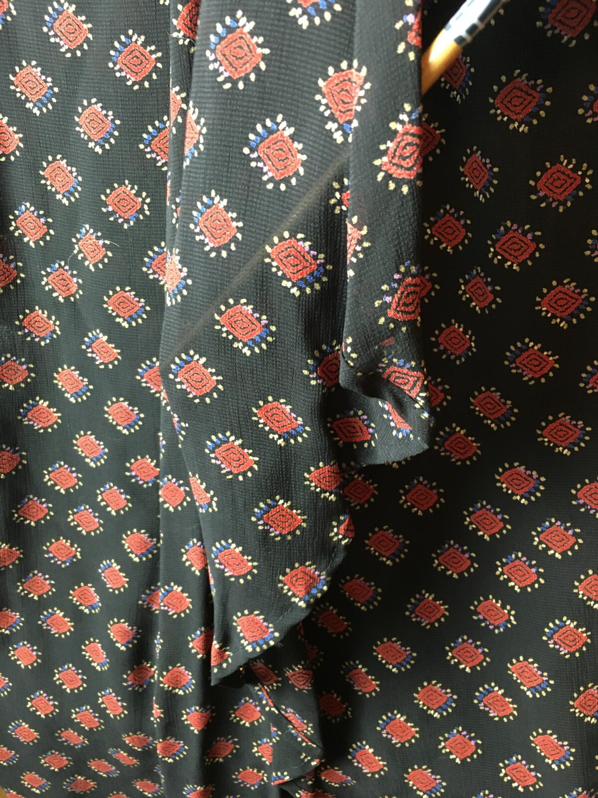 VTG Carole Little Tribal Print Size 4 Long Slim Faux Wrap Skirt Black Red Gold