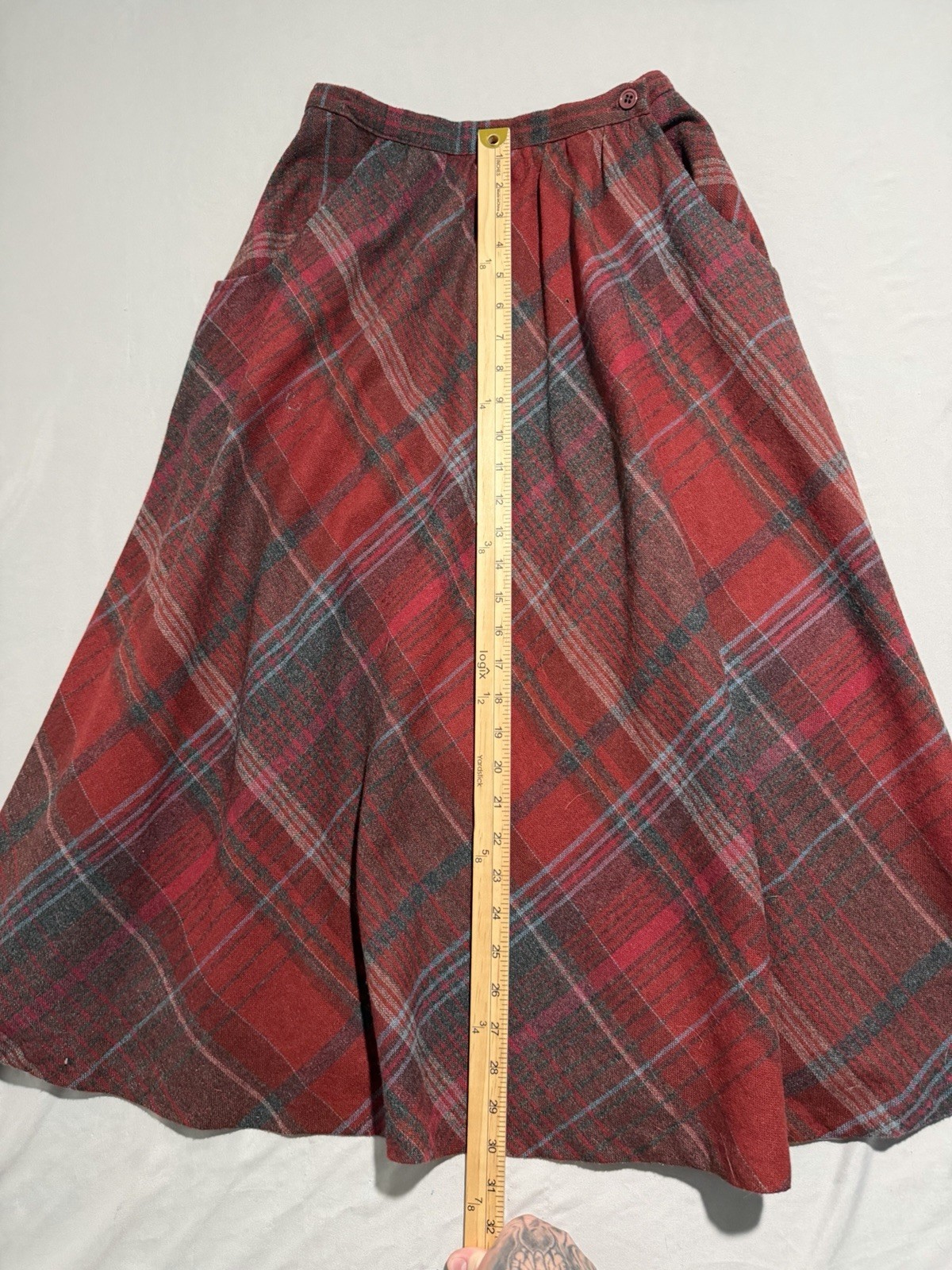 vintage vtg avon fashions red grey wool skirt, women’s 7/8