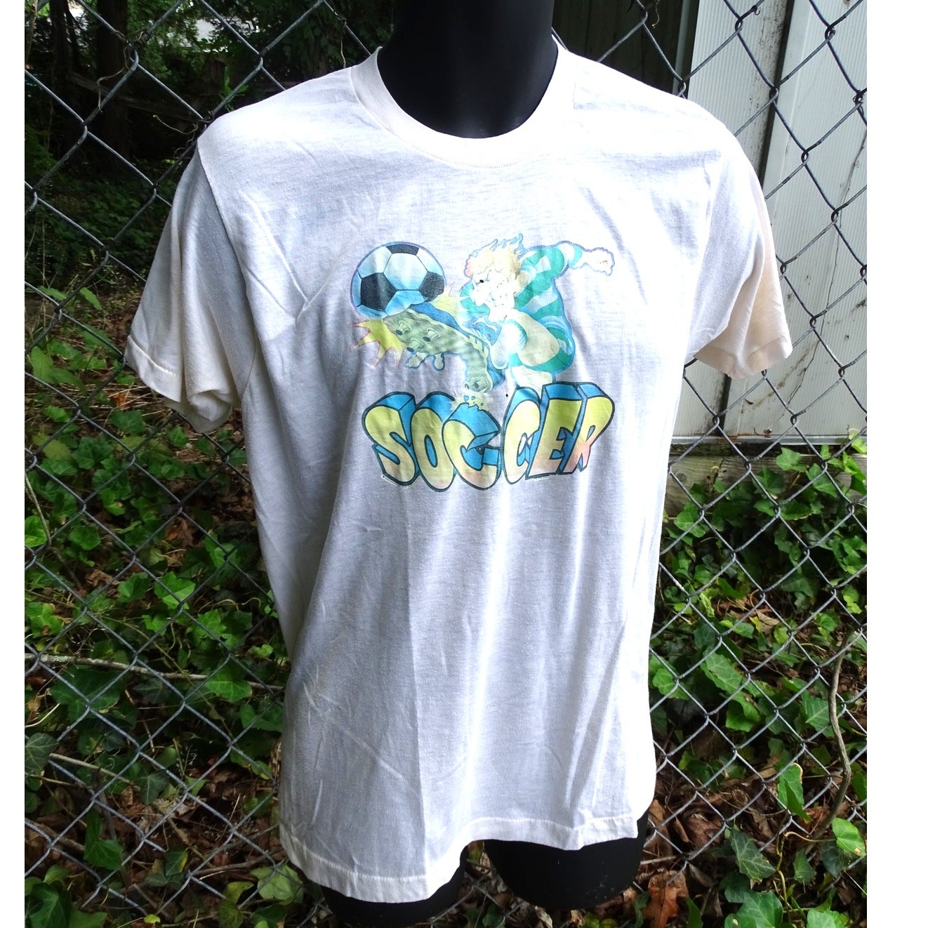 True Vtg 70s Soccer T Shirt XL Heat Transfer Graphic Tee Sportswear Football
