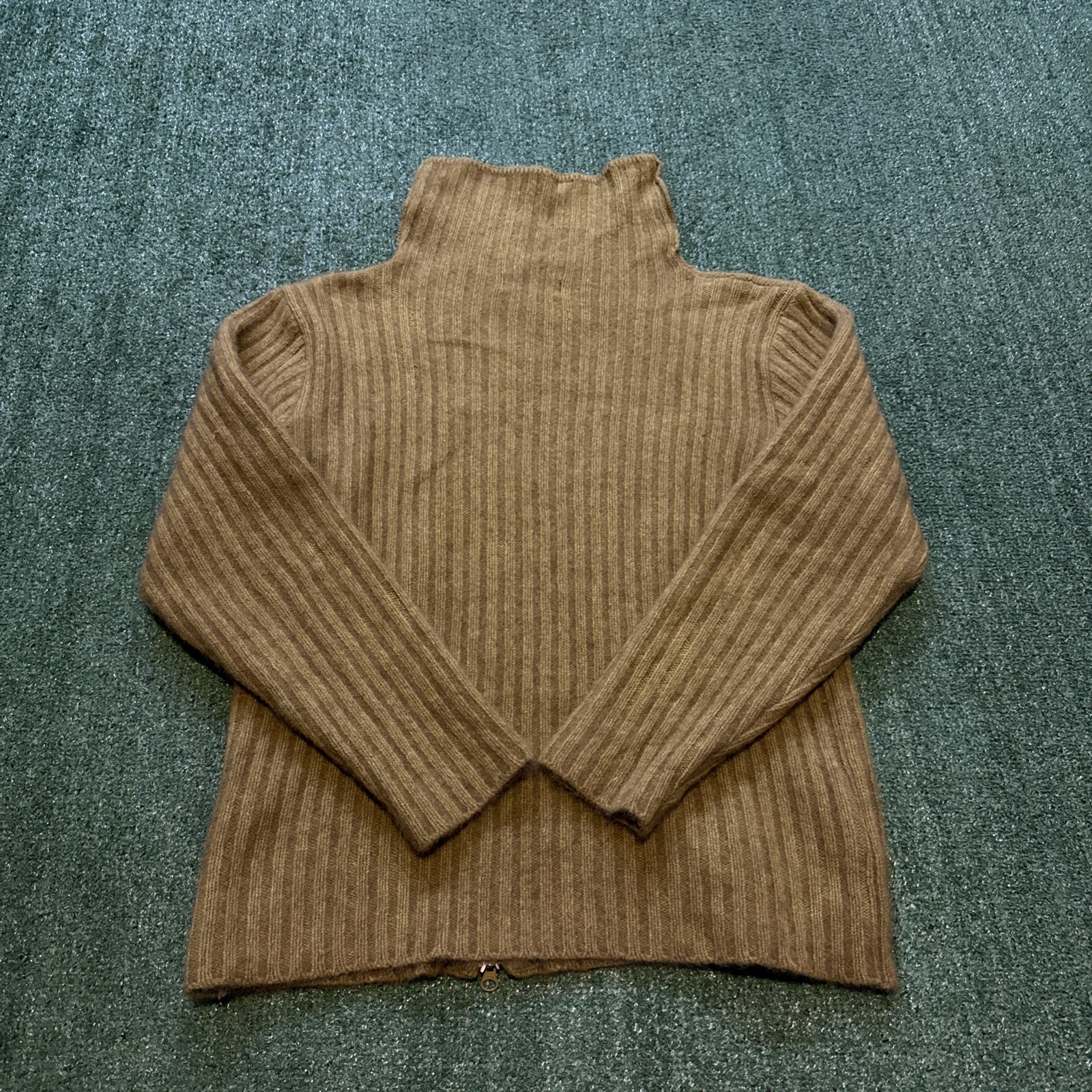 Vintage KORU New Zealand Sweater Possum Fur Merino Wool Silk Women L Olive Zip
