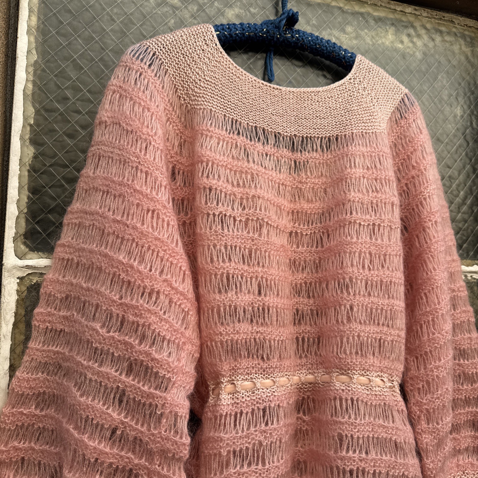 Vintage 1930s Pink Mohair Knit Wool Sweater Cardigan Balloon Sleeves Dress Top