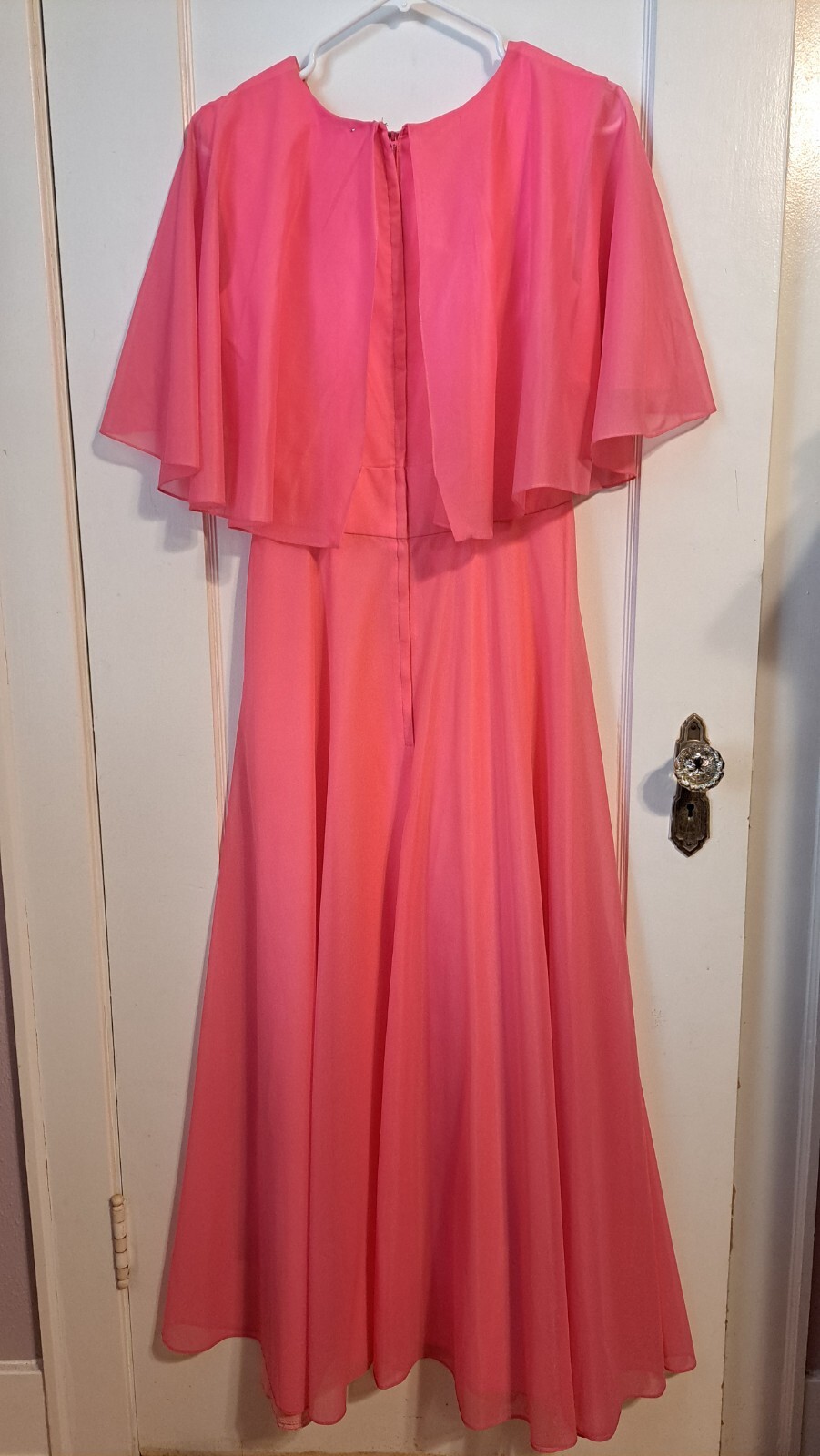Pink 70s Long Flowy Empire Waist Dress Chiffon Butterfly Sleeves Medium/6