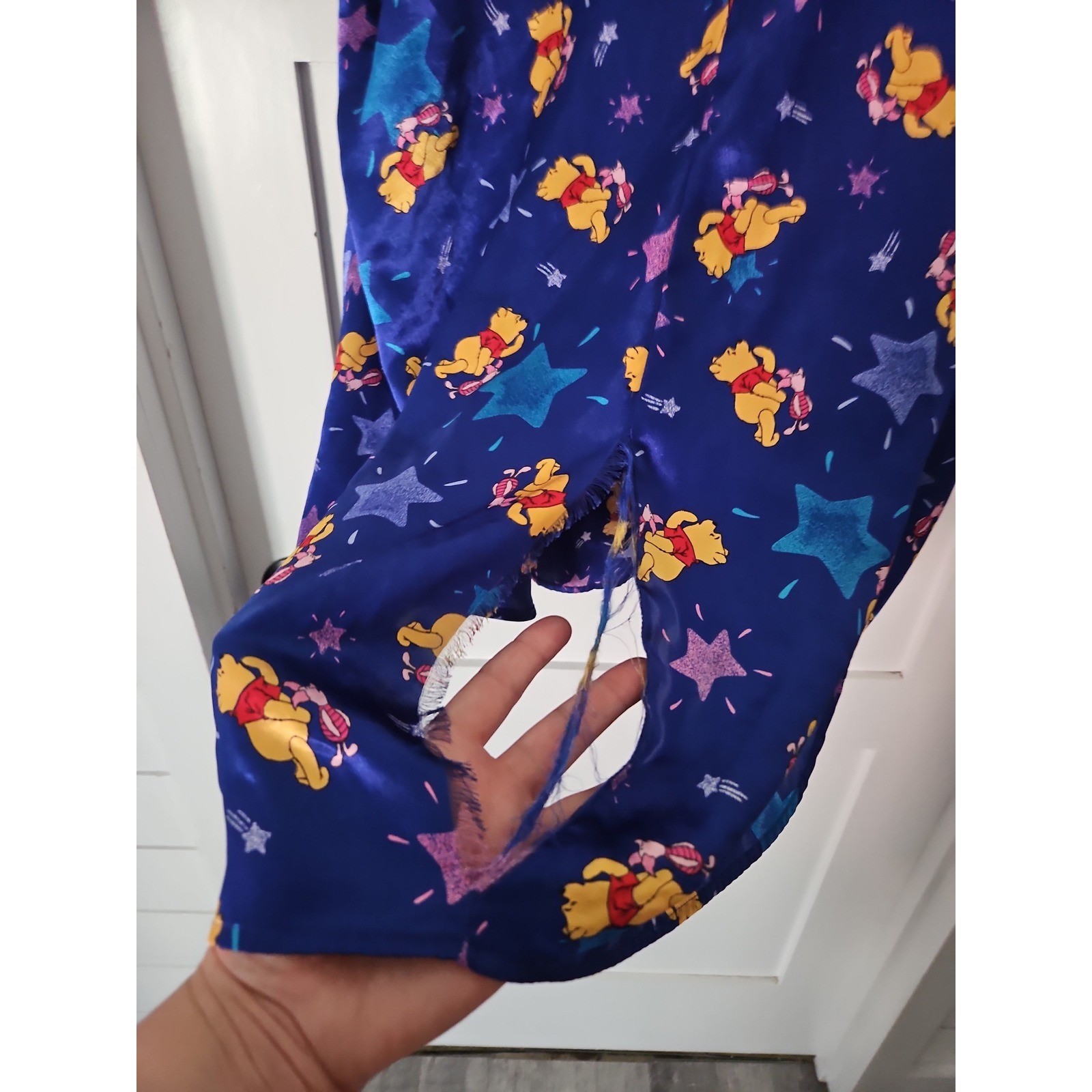 Vintage Winnie The Pooh Disney Satin Nightgown XL Blue Stars Sleepwear Dress