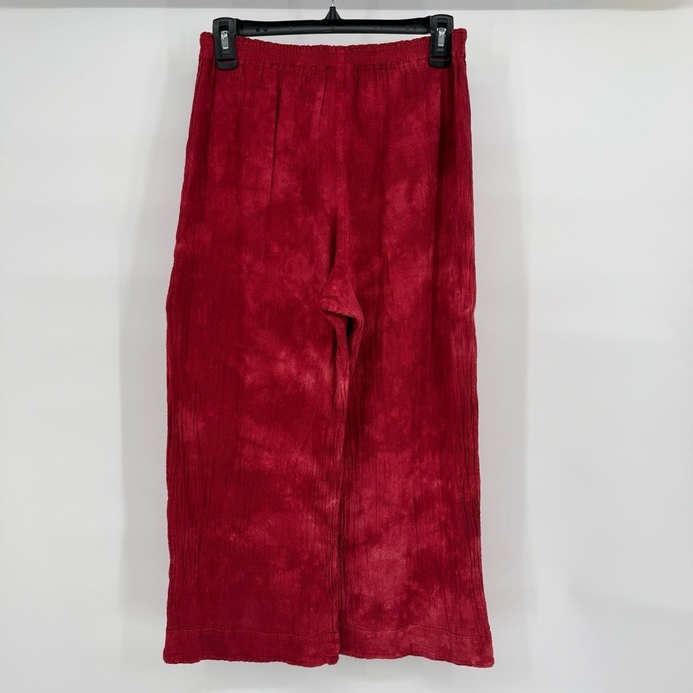 Cotonways Vintage Textured Pull On Pants Elastic Waist Boho Resort Cottagecore