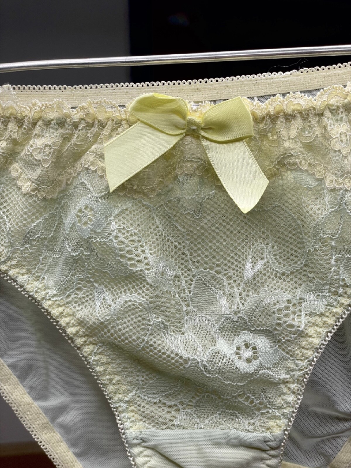 Vintage Silky Pale Nylon Mesh Sissy Panty Sz.5 Floral Lace Briefs Hip 34-37″