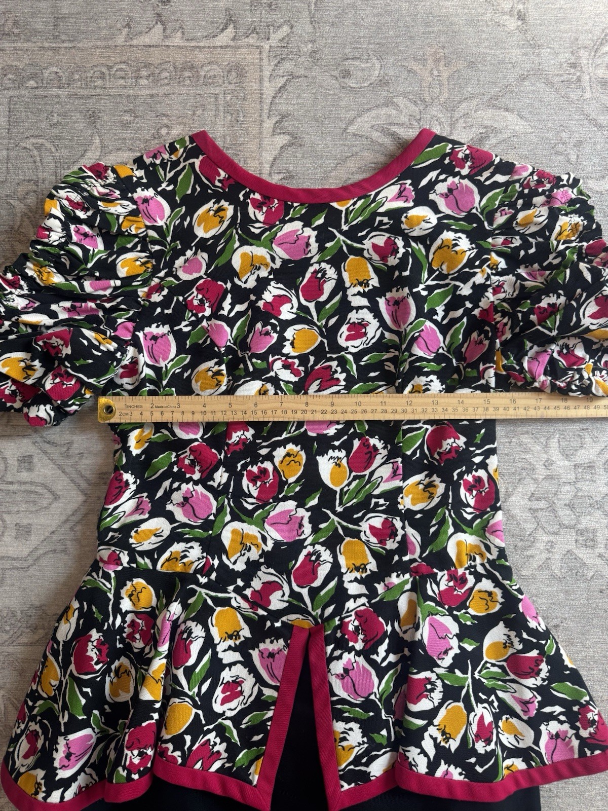 VTG Donna Morgan Non Stop 9/10 Multicolored Peplum Floral Bodice Combo Dress Y2K