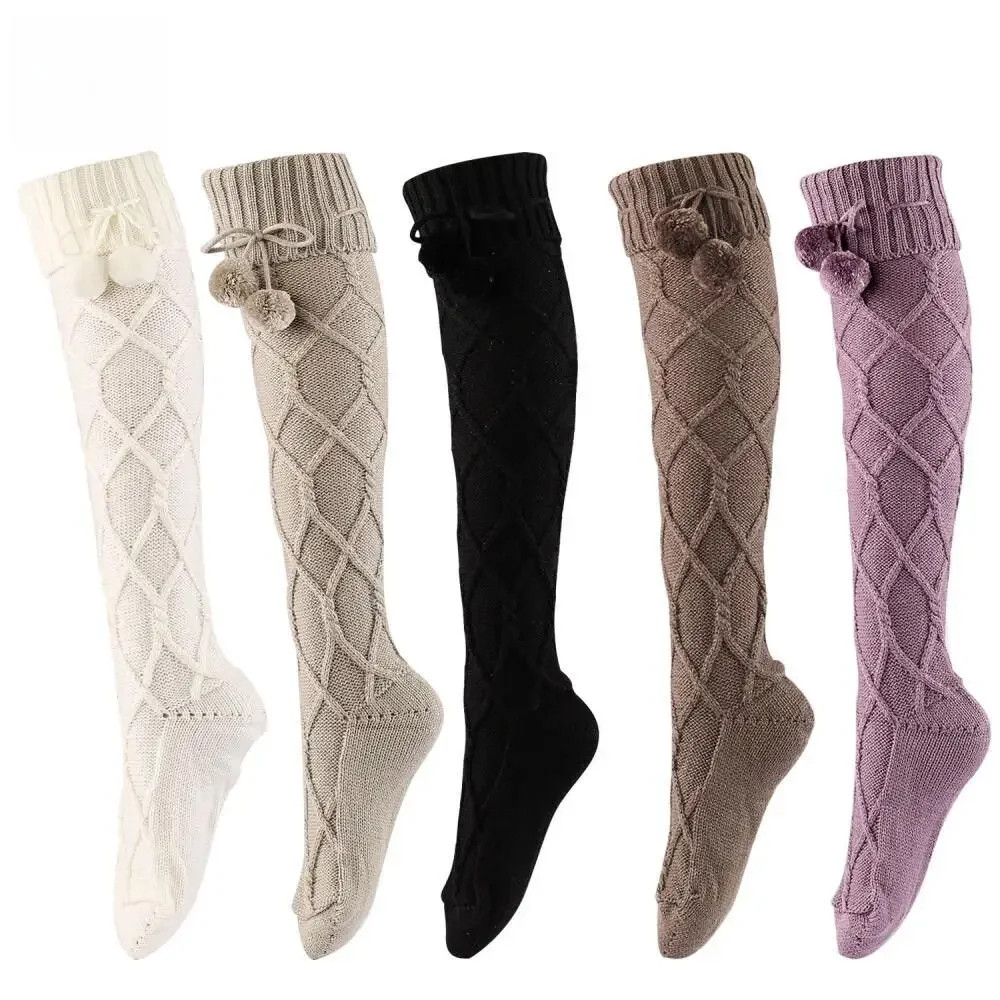 Woven Hosiery Trending Europe America Wool Fall Winter Fresh Fuzzy Pom Poms
