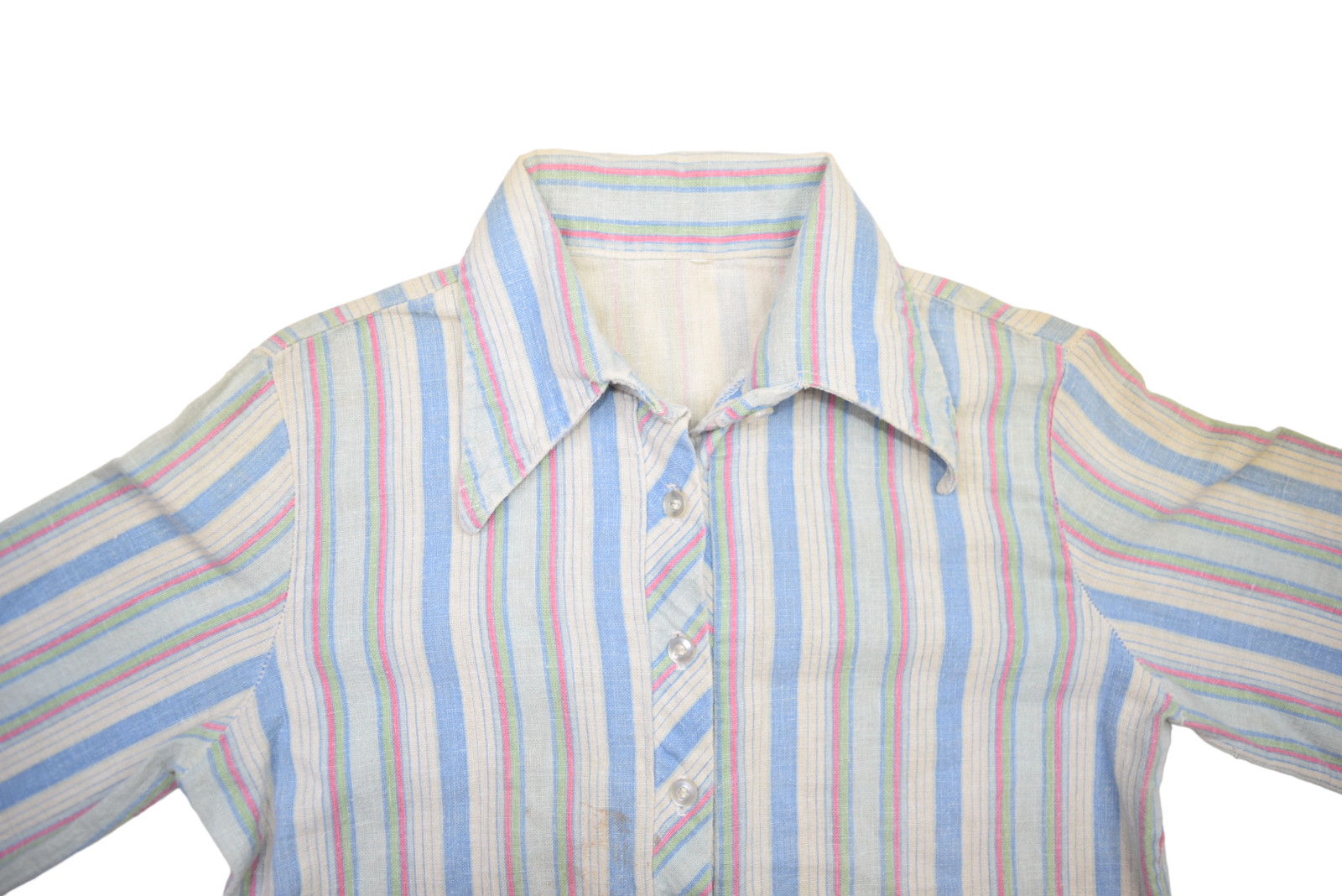 Vintage 60s Blouse Womens S 1/2 Button Pullover Wide Sleeve Shirt Striped