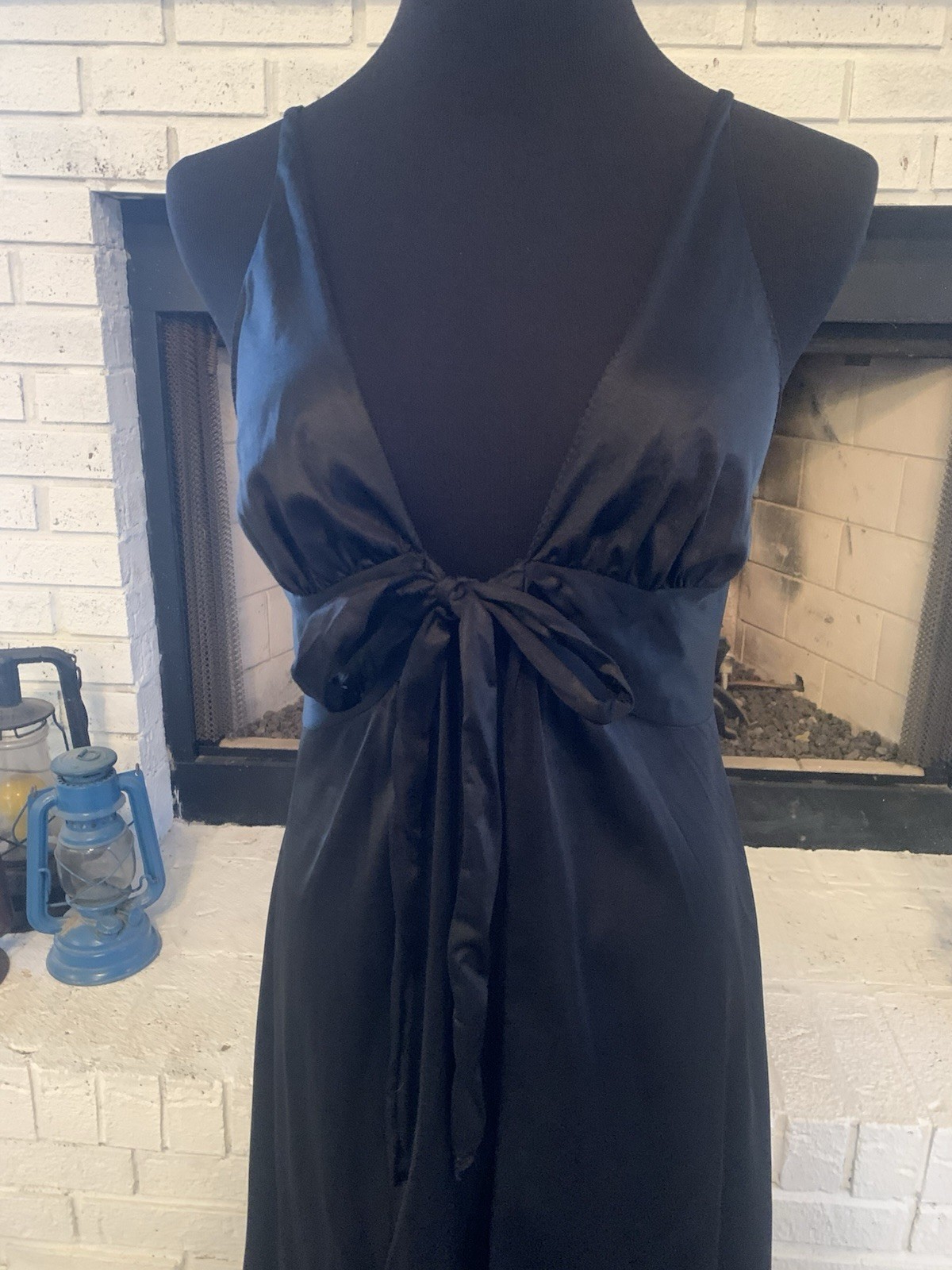 Vtg Gossard Artemis G’s Black Long Nylon Nightgown Full Front Slit USA Beautiful