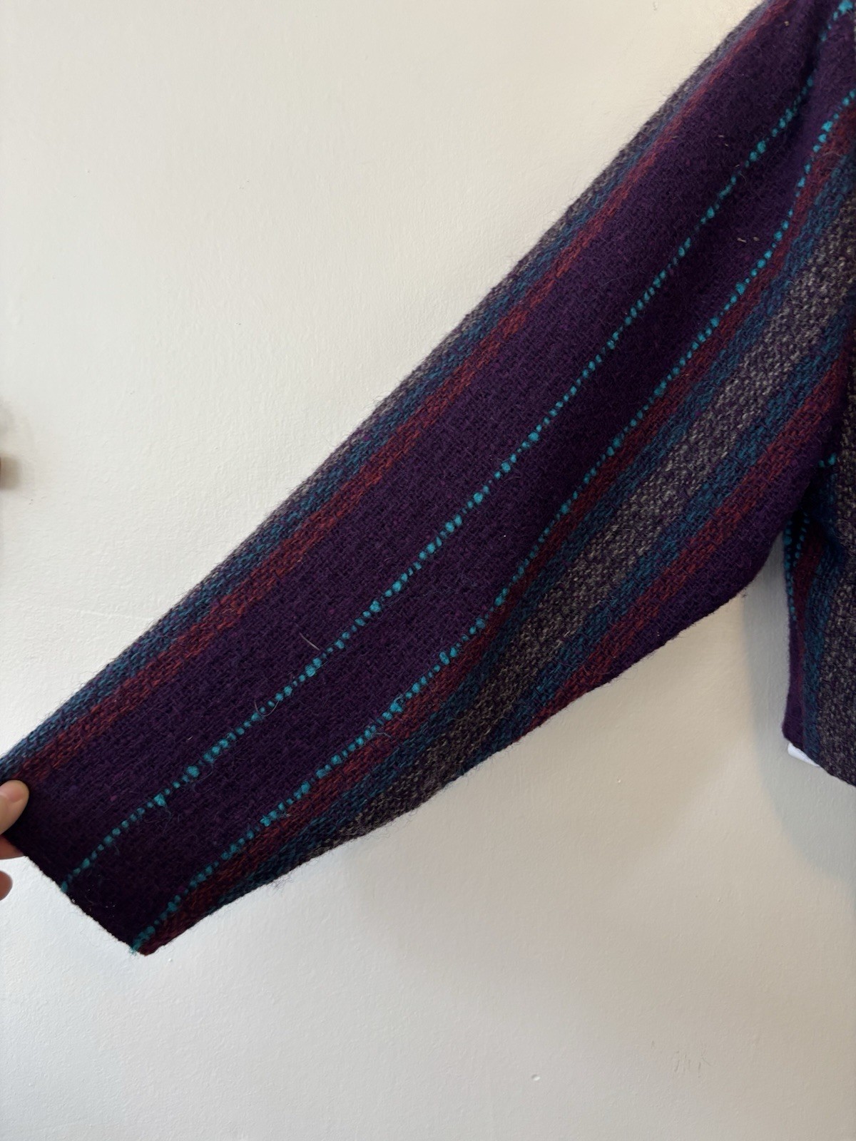 Vintage Fenn Wright Manson Wool Blend Open Jacket Purple Red Blue Cropped
