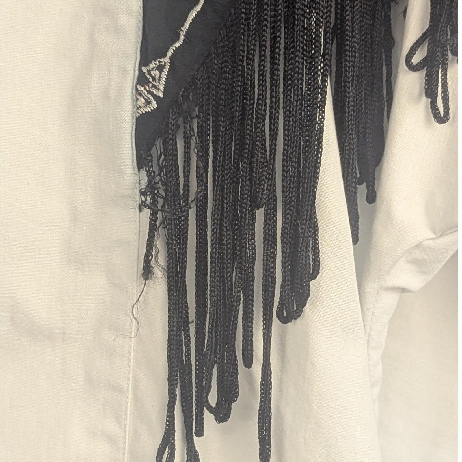 L VTG I Love Cowboys Out West Fringe Western Shirt White Black Red Embroidered
