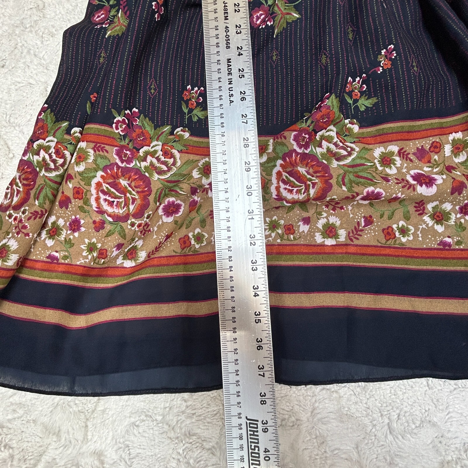 LF Petite Vintage Union Made Floral Print Mock Neck Ruffle Dress Size 6 Navy